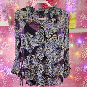 Floral Patterned Sheer Blouse With Belt